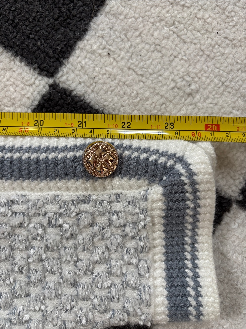 Chunky Cropped Blazer Cardigan Metal Buttons in Light Blue and White Like New - Picture 11 of 15